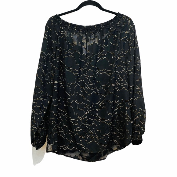 NWT Sheilay Shear Peasant Blouse Black & Gold - Picture 2 of 7